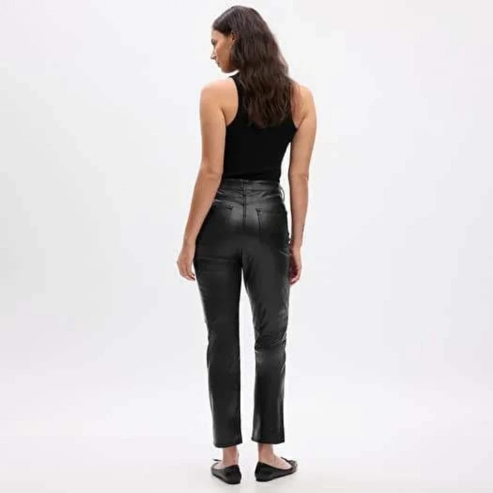 $90 NWT GAP Faux Leather High Rise Straight Leg Pants Womens 28/6 Black